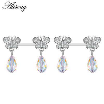 Alisouy 2 buc. Aripă de fluture Gecko Zirconiu Cristal din oțel inoxidabil Sexy Femei Inel pentru mamelon Scut Barbell Piercing Bijuterii pentru corp