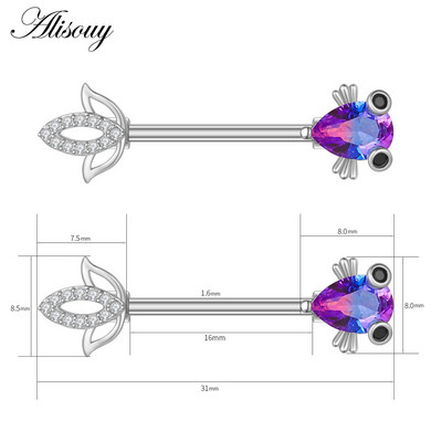 Alisouy 2 buc. Aripă de fluture Gecko Zirconiu Cristal din oțel inoxidabil Sexy Femei Inel pentru mamelon Scut Barbell Piercing Bijuterii pentru corp