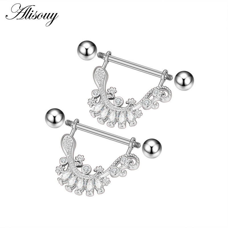 Alisouy 2 buc. Aripă de fluture Gecko Zirconiu Cristal din oțel inoxidabil Sexy Femei Inel pentru mamelon Scut Barbell Piercing Bijuterii pentru corp