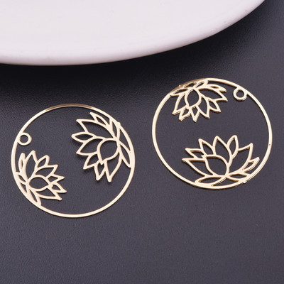 6db 27 mm-es Róza arany színű, kerek Lotus Charms vékony medál ezüstözött fülbevaló leletek