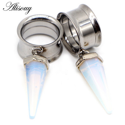 Alisouy 2 buc oțel chirurgical opal mov piatră dop de ureche tunel expansor urechi calibre con filet intern piercing bijuterii pentru corp