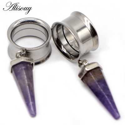Alisouy 2 buc oțel chirurgical opal mov piatră dop de ureche tunel expansor urechi calibre con filet intern piercing bijuterii pentru corp