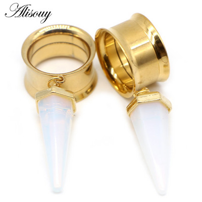 Alisouy 2 buc oțel chirurgical opal mov piatră dop de ureche tunel expansor urechi calibre con filet intern piercing bijuterii pentru corp