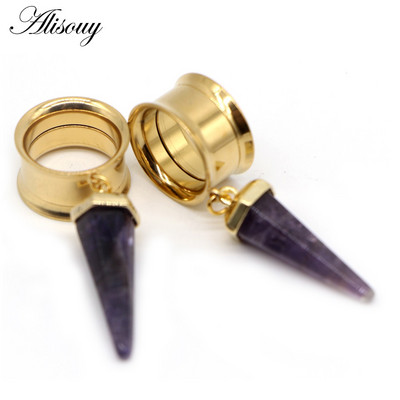 Alisouy 2 buc oțel chirurgical opal mov piatră dop de ureche tunel expansor urechi calibre con filet intern piercing bijuterii pentru corp