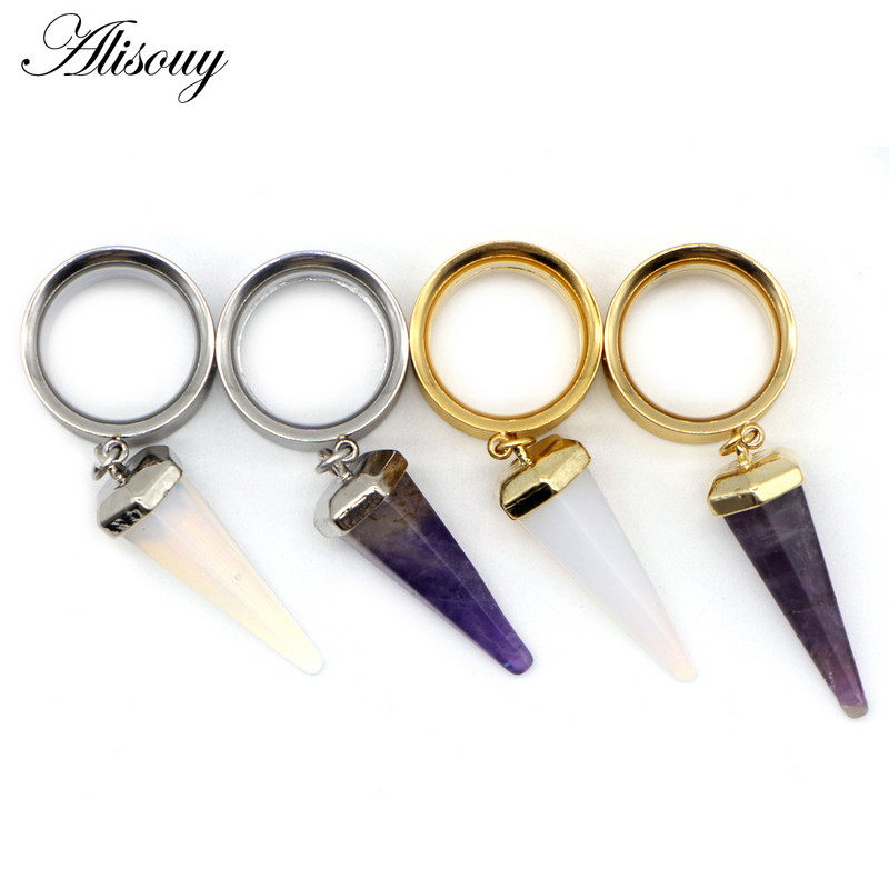 Alisouy 2 buc oțel chirurgical opal mov piatră dop de ureche tunel expansor urechi calibre con filet intern piercing bijuterii pentru corp