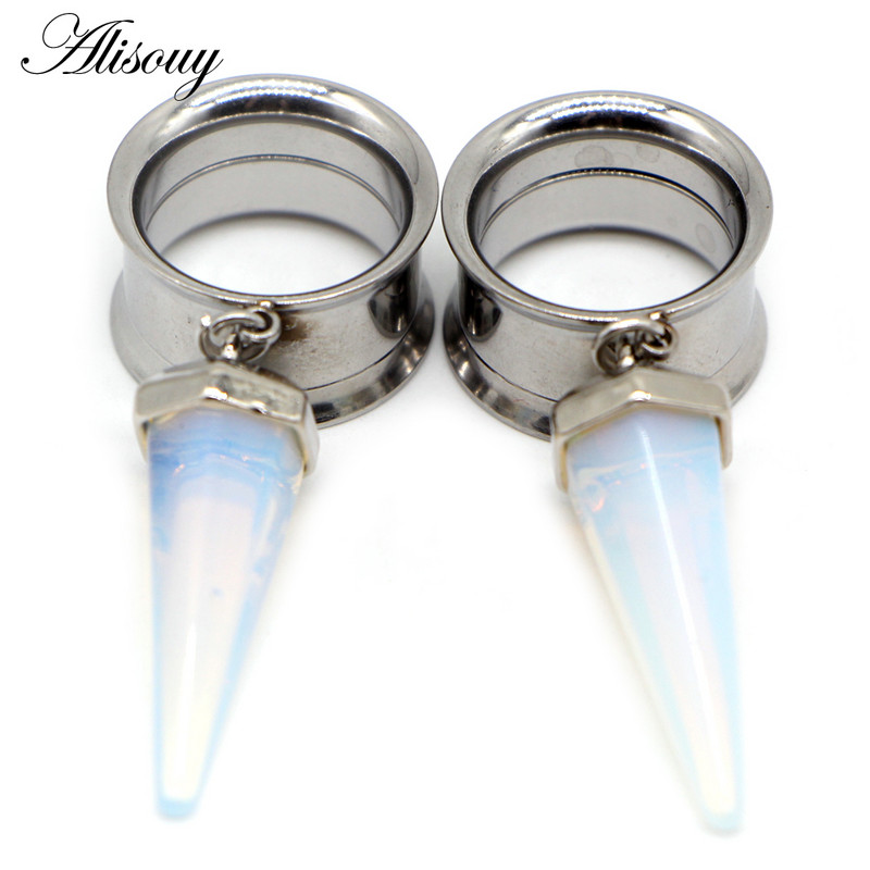 Alisouy 2 buc oțel chirurgical opal mov piatră dop de ureche tunel expansor urechi calibre con filet intern piercing bijuterii pentru corp