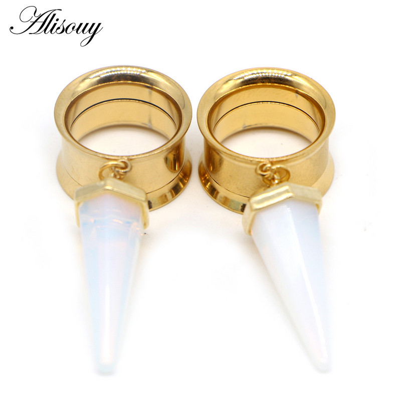 Alisouy 2 buc oțel chirurgical opal mov piatră dop de ureche tunel expansor urechi calibre con filet intern piercing bijuterii pentru corp