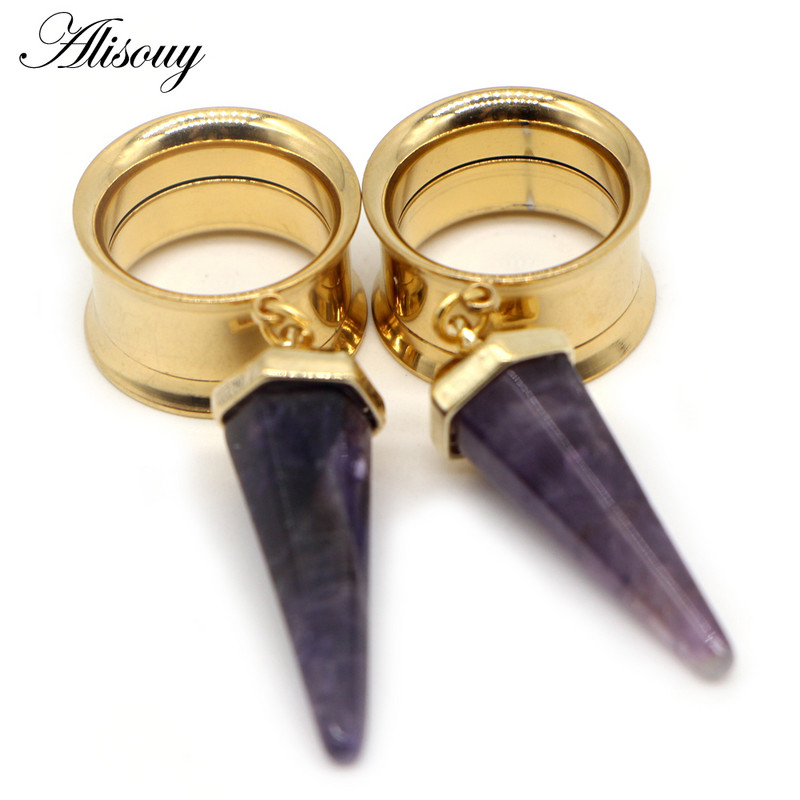Alisouy 2 buc oțel chirurgical opal mov piatră dop de ureche tunel expansor urechi calibre con filet intern piercing bijuterii pentru corp