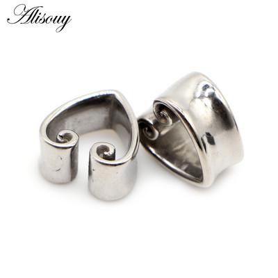 Alisouy 2 buc din oțel inoxidabil în formă de inimă tunel pentru ureche dop piercing inel expansor știfturi Stretchers moda piercing bijuterii