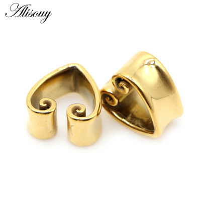 Alisouy 2 buc din oțel inoxidabil în formă de inimă tunel pentru ureche dop piercing inel expansor știfturi Stretchers moda piercing bijuterii