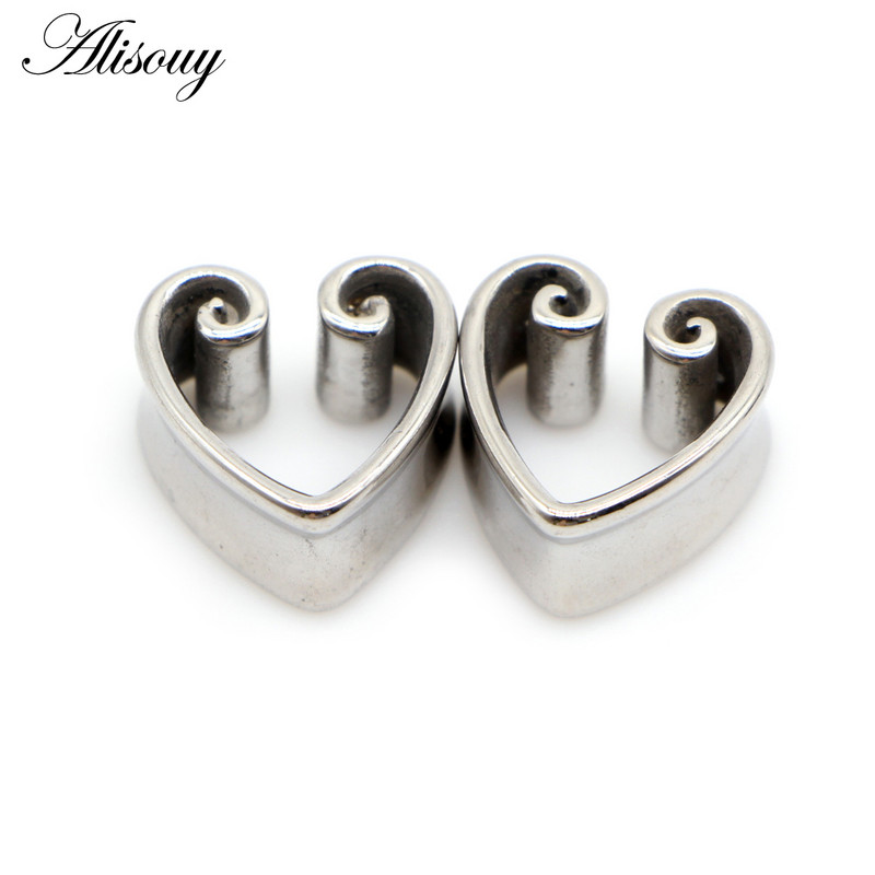 Alisouy 2 buc din oțel inoxidabil în formă de inimă tunel pentru ureche dop piercing inel expansor știfturi Stretchers moda piercing bijuterii