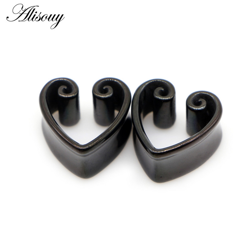 Alisouy 2 buc din oțel inoxidabil în formă de inimă tunel pentru ureche dop piercing inel expansor știfturi Stretchers moda piercing bijuterii