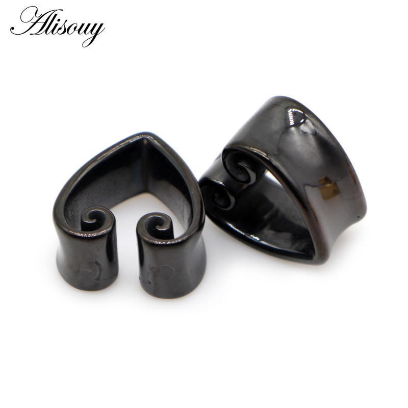 Alisouy 2 buc din oțel inoxidabil în formă de inimă tunel pentru ureche dop piercing inel expansor știfturi Stretchers moda piercing bijuterii