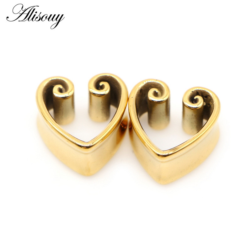 Alisouy 2 buc din oțel inoxidabil în formă de inimă tunel pentru ureche dop piercing inel expansor știfturi Stretchers moda piercing bijuterii