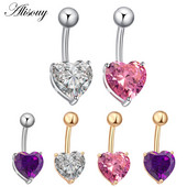 Alisouy 1db Love Heart CZ kristály szexi köldök köldök gyűrűk ezüstözött rozsdamentes acél női piercing testékszerek