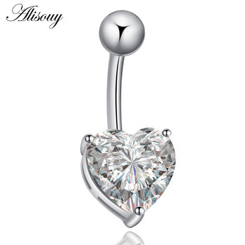 Alisouy 1бр Love Heart CZ Crystal Секси пръстени за пъп и пъп със сребърно покритие от неръждаема стомана за жени Пиърсинг Бижута за тяло