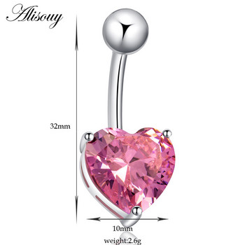 Alisouy 1бр Love Heart CZ Crystal Секси пръстени за пъп и пъп със сребърно покритие от неръждаема стомана за жени Пиърсинг Бижута за тяло