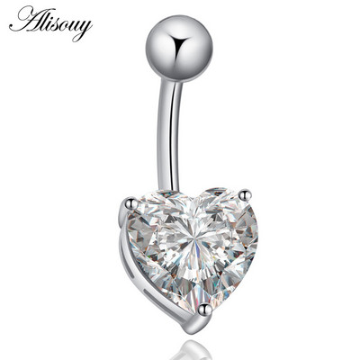 Alisouy 1db Love Heart CZ kristály szexi köldök köldök gyűrűk ezüstözött rozsdamentes acél női piercing testékszerek