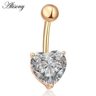 Alisouy 1db Love Heart CZ kristály szexi köldök köldök gyűrűk ezüstözött rozsdamentes acél női piercing testékszerek