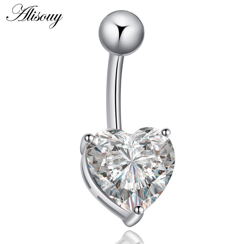 Alisouy 1db Love Heart CZ kristály szexi köldök köldök gyűrűk ezüstözött rozsdamentes acél női piercing testékszerek