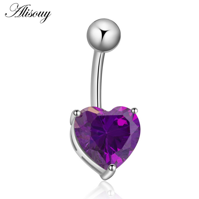 Alisouy 1db Love Heart CZ kristály szexi köldök köldök gyűrűk ezüstözött rozsdamentes acél női piercing testékszerek