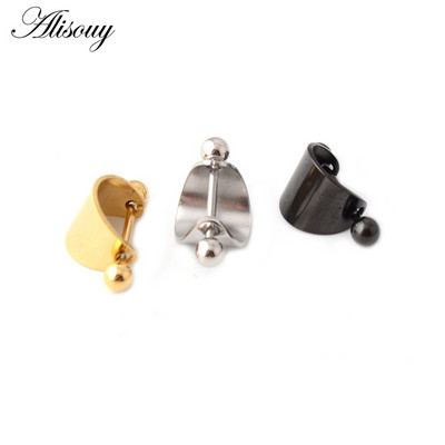 Alisouy, 1 bucată, stea de modă, din oțel inoxidabil, culoare neagră, aur, cu mreană, în formă de U, inel sexy pentru mamelon, bijuterii pentru piercing pentru corp pentru femei