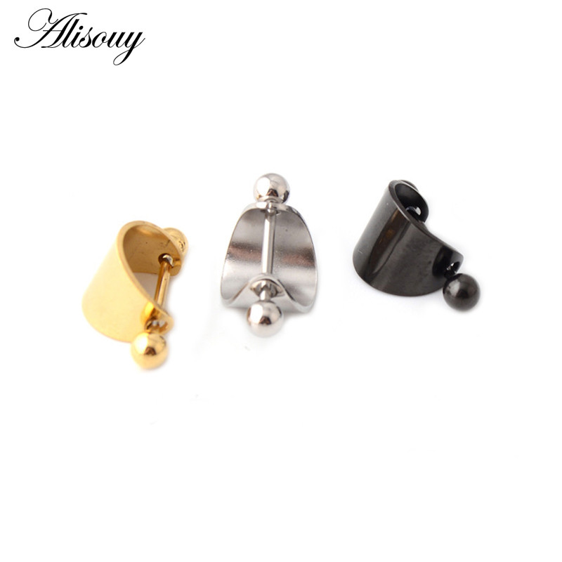 Alisouy, 1 bucată, stea de modă, din oțel inoxidabil, culoare neagră, aur, cu mreană, în formă de U, inel sexy pentru mamelon, bijuterii pentru piercing pentru corp pentru femei