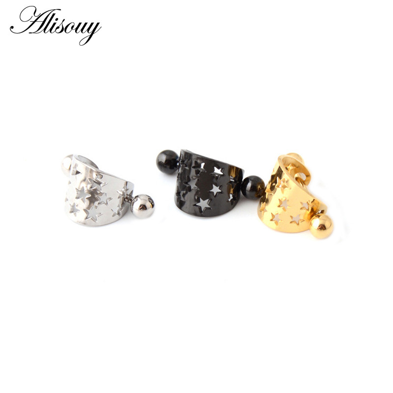 Alisouy, 1 bucată, stea de modă, din oțel inoxidabil, culoare neagră, aur, cu mreană, în formă de U, inel sexy pentru mamelon, bijuterii pentru piercing pentru corp pentru femei