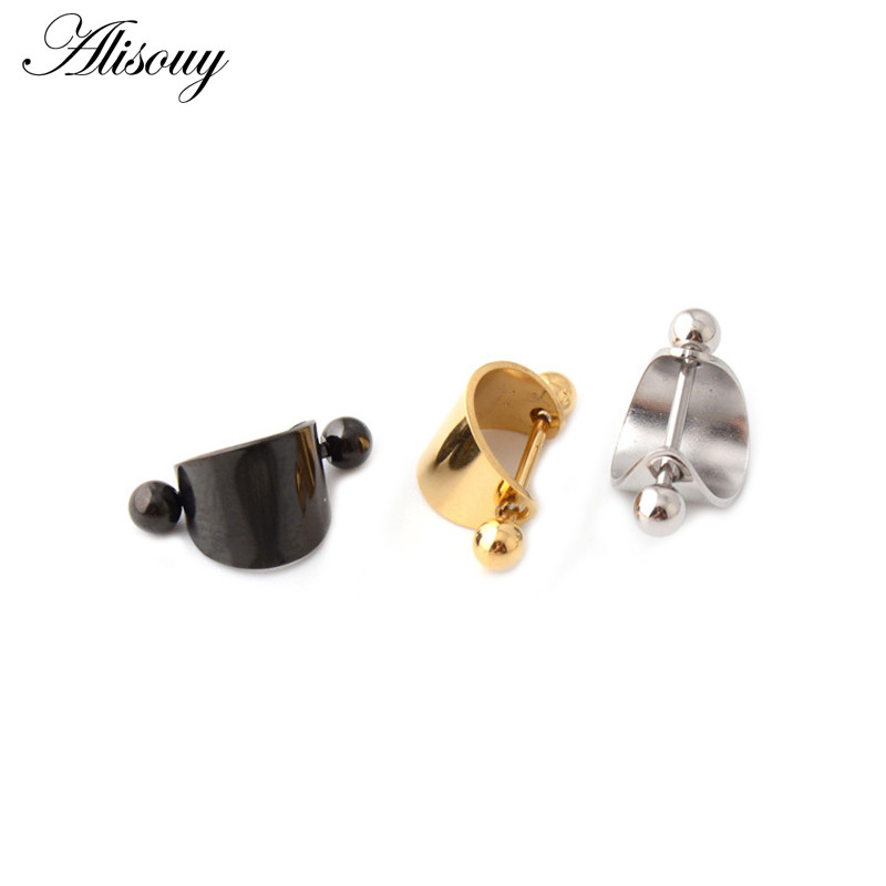 Alisouy, 1 bucată, stea de modă, din oțel inoxidabil, culoare neagră, aur, cu mreană, în formă de U, inel sexy pentru mamelon, bijuterii pentru piercing pentru corp pentru femei