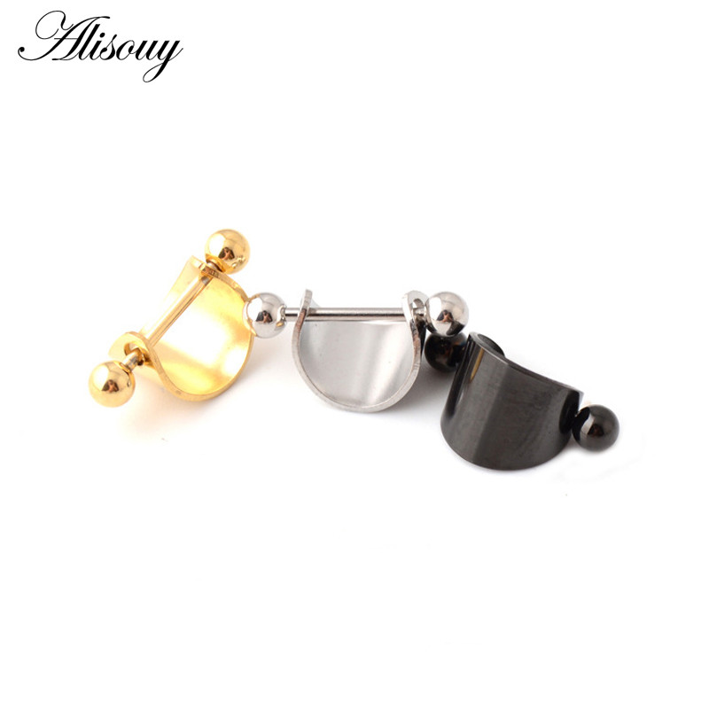 Alisouy, 1 bucată, stea de modă, din oțel inoxidabil, culoare neagră, aur, cu mreană, în formă de U, inel sexy pentru mamelon, bijuterii pentru piercing pentru corp pentru femei