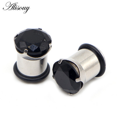 Alisouy 2vnt Punk nerūdijančio plieno krištolo cirkonio ausų tuneliai kištukai, varžtai tinka ausų minkštumui, ausų plėtikliai auskarų vėrimo kūno papuošalai