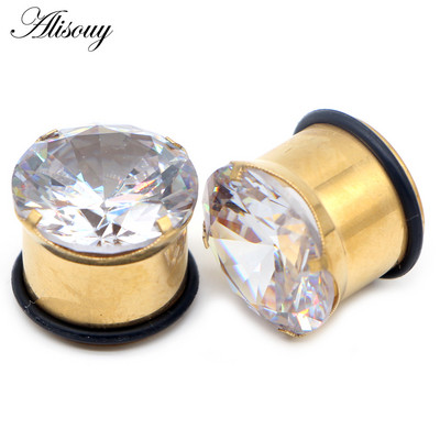 Alisouy 2vnt Punk nerūdijančio plieno krištolo cirkonio ausų tuneliai kištukai, varžtai tinka ausų minkštumui, ausų plėtikliai auskarų vėrimo kūno papuošalai