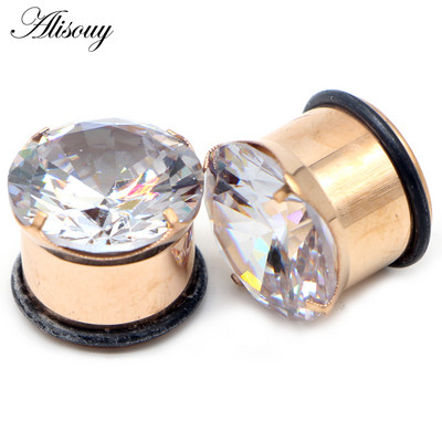 Alisouy 2vnt Punk nerūdijančio plieno krištolo cirkonio ausų tuneliai kištukai, varžtai tinka ausų minkštumui, ausų plėtikliai auskarų vėrimo kūno papuošalai