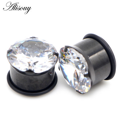 Alisouy 2vnt Punk nerūdijančio plieno krištolo cirkonio ausų tuneliai kištukai, varžtai tinka ausų minkštumui, ausų plėtikliai auskarų vėrimo kūno papuošalai