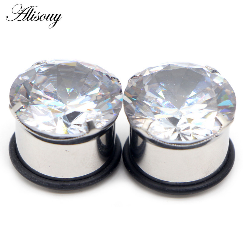 Alisouy 2vnt Punk nerūdijančio plieno krištolo cirkonio ausų tuneliai kištukai, varžtai tinka ausų minkštumui, ausų plėtikliai auskarų vėrimo kūno papuošalai