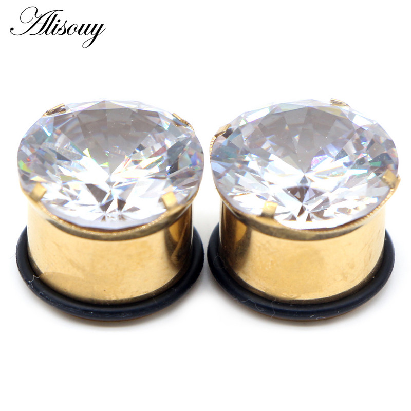 Alisouy 2vnt Punk nerūdijančio plieno krištolo cirkonio ausų tuneliai kištukai, varžtai tinka ausų minkštumui, ausų plėtikliai auskarų vėrimo kūno papuošalai