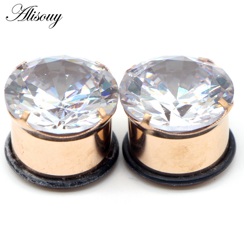 Alisouy 2vnt Punk nerūdijančio plieno krištolo cirkonio ausų tuneliai kištukai, varžtai tinka ausų minkštumui, ausų plėtikliai auskarų vėrimo kūno papuošalai