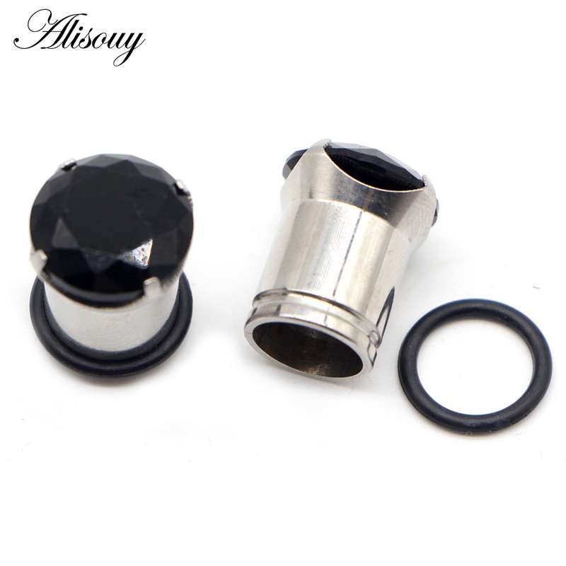 Alisouy 2vnt Punk nerūdijančio plieno krištolo cirkonio ausų tuneliai kištukai, varžtai tinka ausų minkštumui, ausų plėtikliai auskarų vėrimo kūno papuošalai