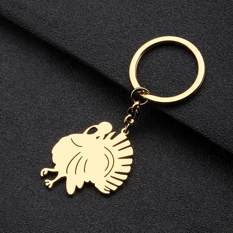 NEWEI Padėkos dienos nerūdijančio plieno paauksuoto kalakuto raktų pakabukai Saldūs gyvūnai Raktų pakabukai Papuošalai moterims Grotelės Krepšys Charms Grandinė