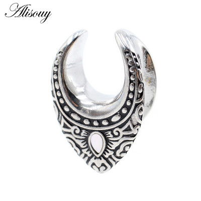 Alisouy 1 buc din oțel inoxidabil picătură de apă coajă șa tunel ureche dopuri expansor targă calibre cercei piercing bijuterii pentru corp