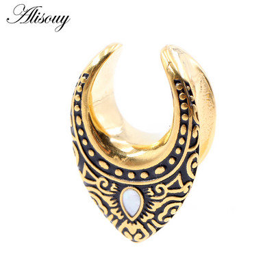 Alisouy 1 buc din oțel inoxidabil picătură de apă coajă șa tunel ureche dopuri expansor targă calibre cercei piercing bijuterii pentru corp