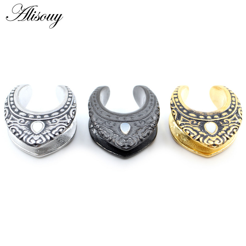 Alisouy 1 buc din oțel inoxidabil picătură de apă coajă șa tunel ureche dopuri expansor targă calibre cercei piercing bijuterii pentru corp