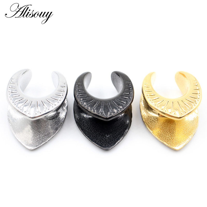 Alisouy 1 buc din oțel inoxidabil picătură de apă coajă șa tunel ureche dopuri expansor targă calibre cercei piercing bijuterii pentru corp