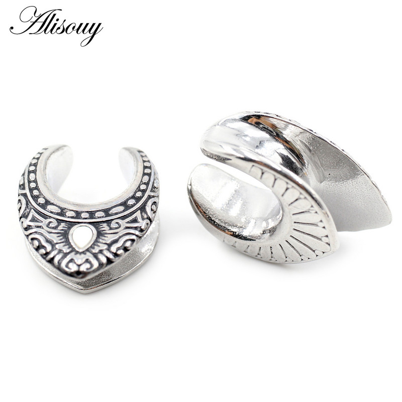 Alisouy 1 buc din oțel inoxidabil picătură de apă coajă șa tunel ureche dopuri expansor targă calibre cercei piercing bijuterii pentru corp