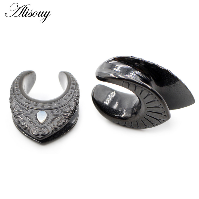 Alisouy 1 buc din oțel inoxidabil picătură de apă coajă șa tunel ureche dopuri expansor targă calibre cercei piercing bijuterii pentru corp