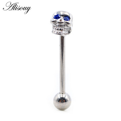 Alisouy 1PC Punk Unisex Kamuolinė kaukolė Cirkonas Nerūdijančio plieno Liežuvis Žiedai Strypai Merginos 14G Pramoninės Štangos Auskarų vėrimas Kūno Papuošalai
