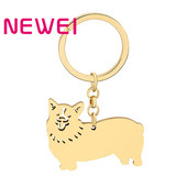 NEWEI Raktų pakabukai Nerūdijantis plienas Paauksuotas Corgi Dog Saldus šuniukas Pet Automobilinis Raktų Krepšys Pakabukai Gyvūnai Papuošalai Moterims Paauglėms Dovanos