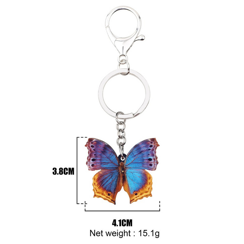 „Bonsny Acrylic“ unikalūs spalvingi drugeliai raktų pakabukai raktų pakabukas žiedas gyvūnų papuošalai moterims mergaičių rankinė piniginė vabzdžių žavesiai dovana