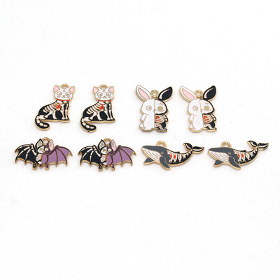 Amestecați 10 buc/pachet emailat balenă schelet pisică liliac iepure aliaj farmec pandantive de Halloween pentru cercei brățară bijuterii DIY face C434
