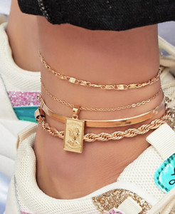 1 PC Vintage sluoksniuotos metalinės kulkšnies paplūdimio papuošalų pėdų apyrankės moterims Boho Bells Kutas Statement Anklet Vasaros vakarėlio dovana